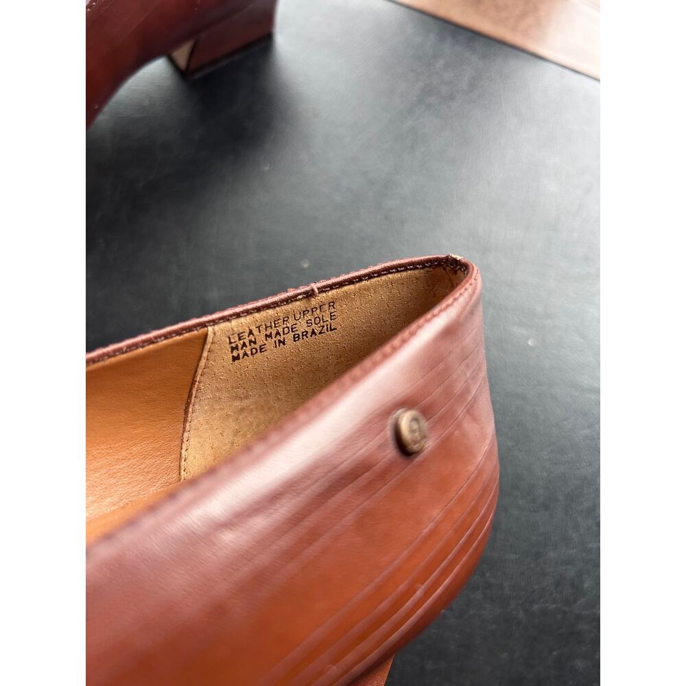 Vintage Etienne Aigner Cognac Leather Pumps Square Toe Low Heel Womens 8W NOS - Picture 3 of 8